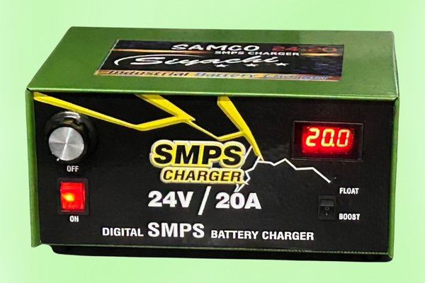 24V 20A Electric Stacker Battery Charger with digital ammeter display - SMPS technology for industrial use