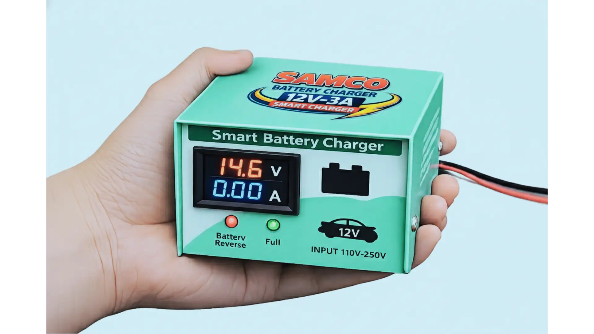 12V 3A Smart Battery Charger with live voltage and current display Samco Battery India